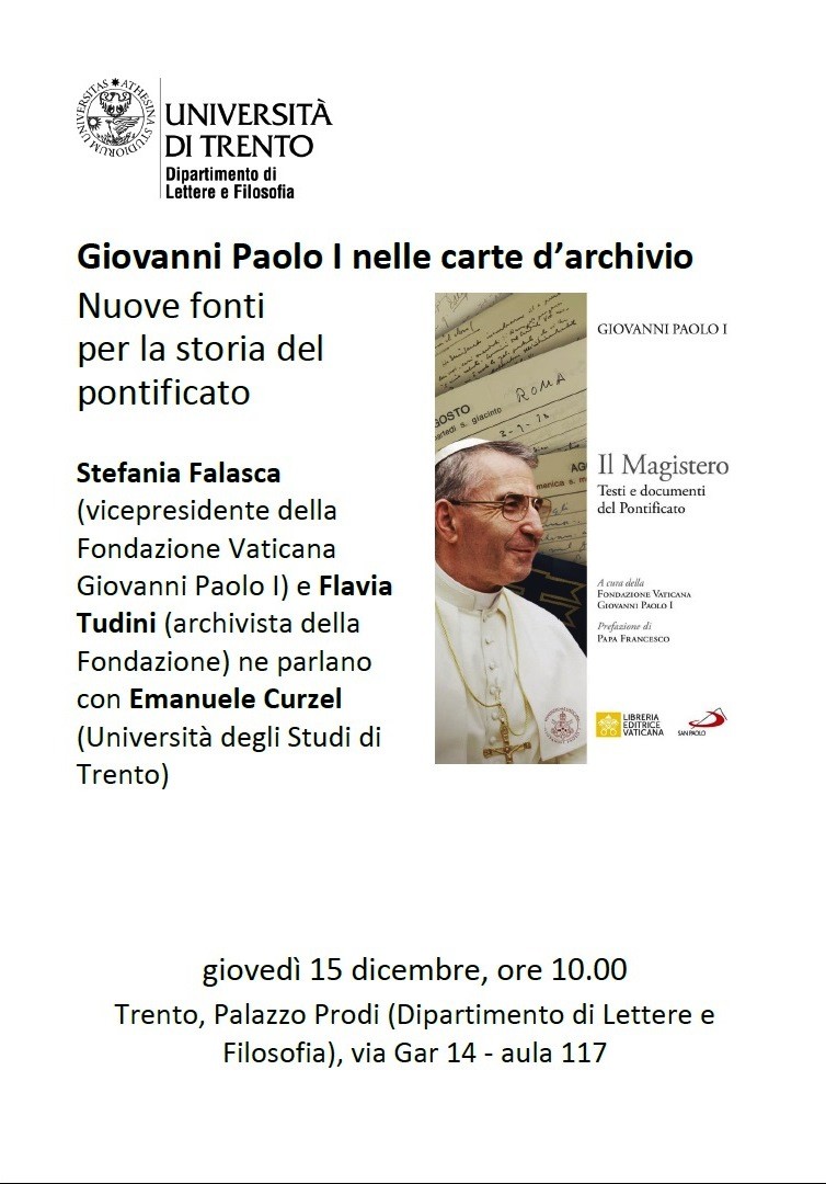 Locandina dell'incontro presso l'università di trento